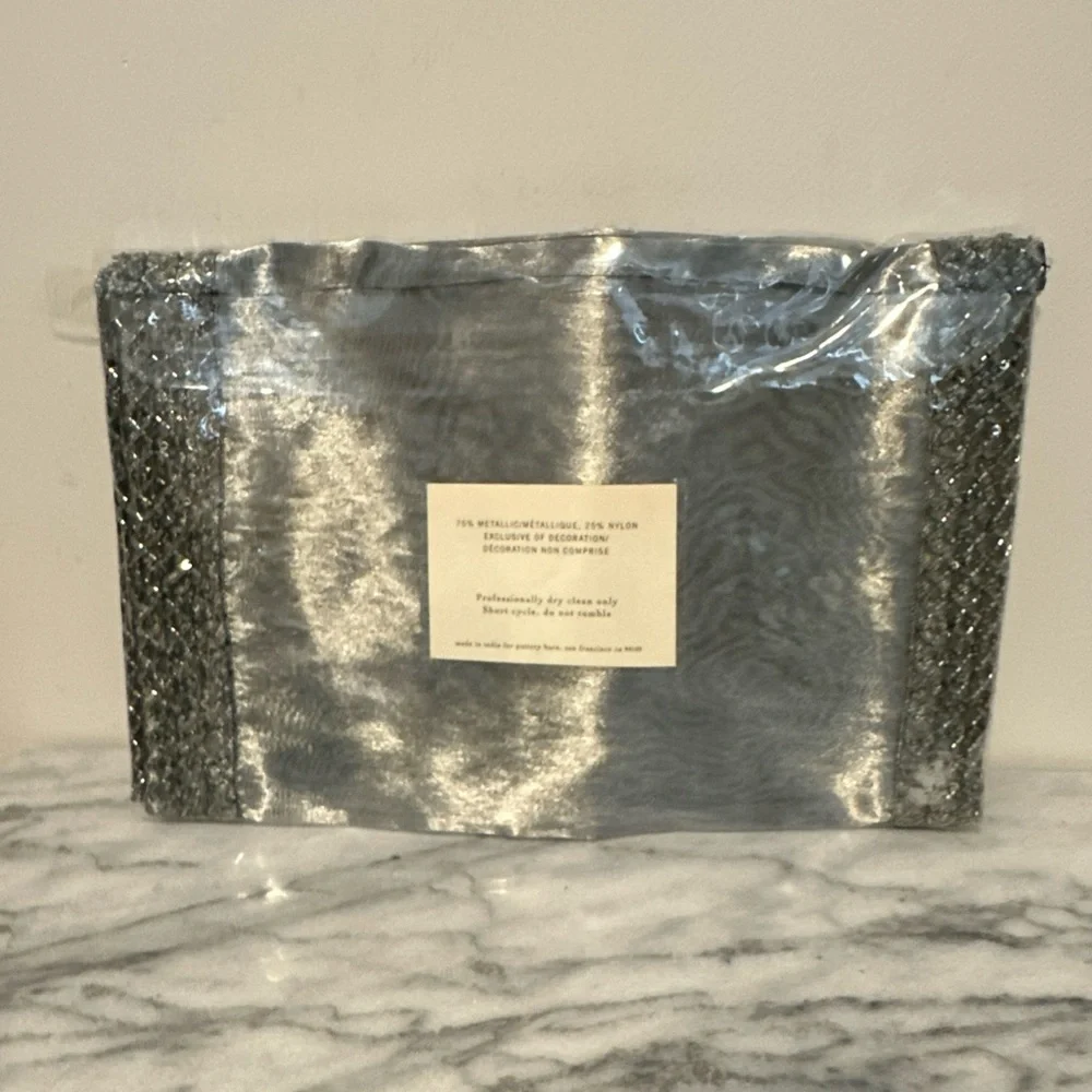 Pottery Barn Metallic Silver Table Runner NEW NIP